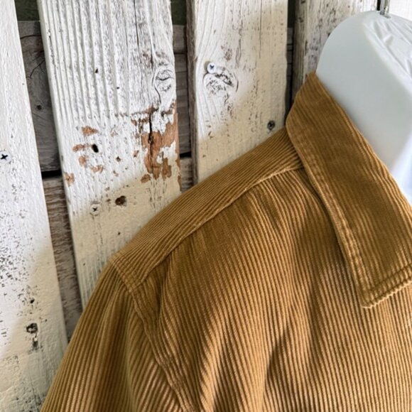 LL Bean Corduroy Sherpa Lined Shirt Jacket Men Large Tan Traditional Fit Snap Up - Picture 12 of 13